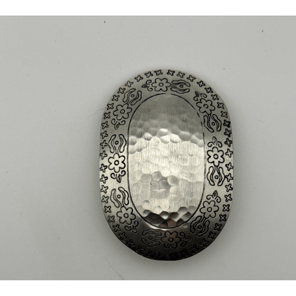 Oval Hammered Stamped Metal Belt Buckle Silver Tone Handmade India Vintage - Picture 12 of 14